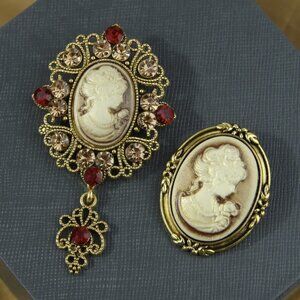 Retro Victorian Classic Ivory Cameo Bridgerton-Style Brooch Set of 2 Pins NEW